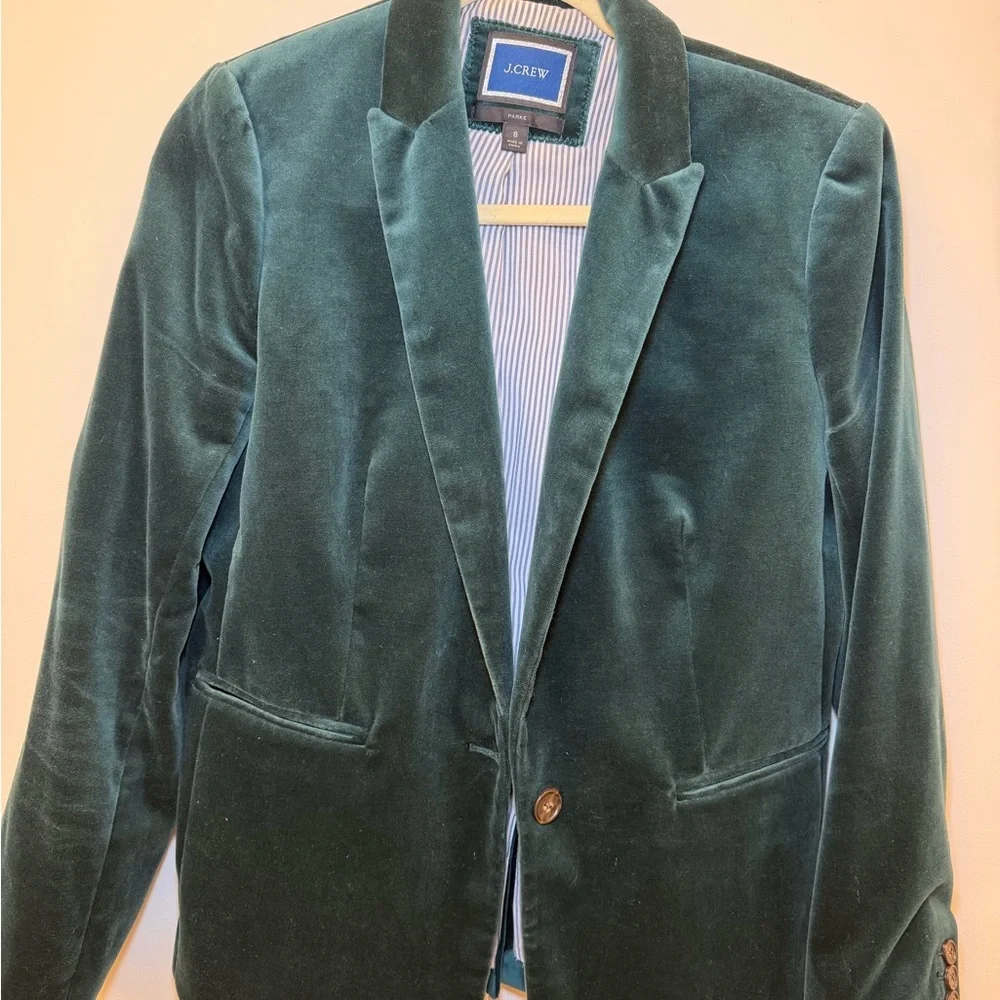 J.Crew Parke Forest Green Velvet Blazer - Picture 2 of 7
